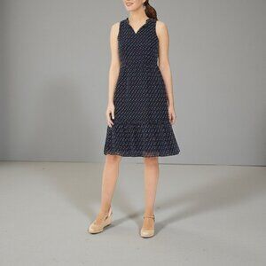 Ann Taylor LOFT Outlet Clip Dot Flounce Midi Dress Industrial Navy 10